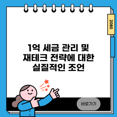 1억 세금 관리 및 재테크 전략에 대한 실질적인 조언