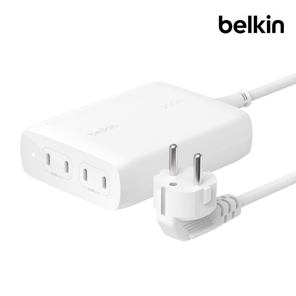 벨킨 200W C타입 4포트 GaN PD 3.1 PPS 고속 충전기 WCH015kr 갤럭시 S26 S25 아이폰17 16 14 13 맥북 에어 M4 아이패드 노트북 충전 상세 이미지 1