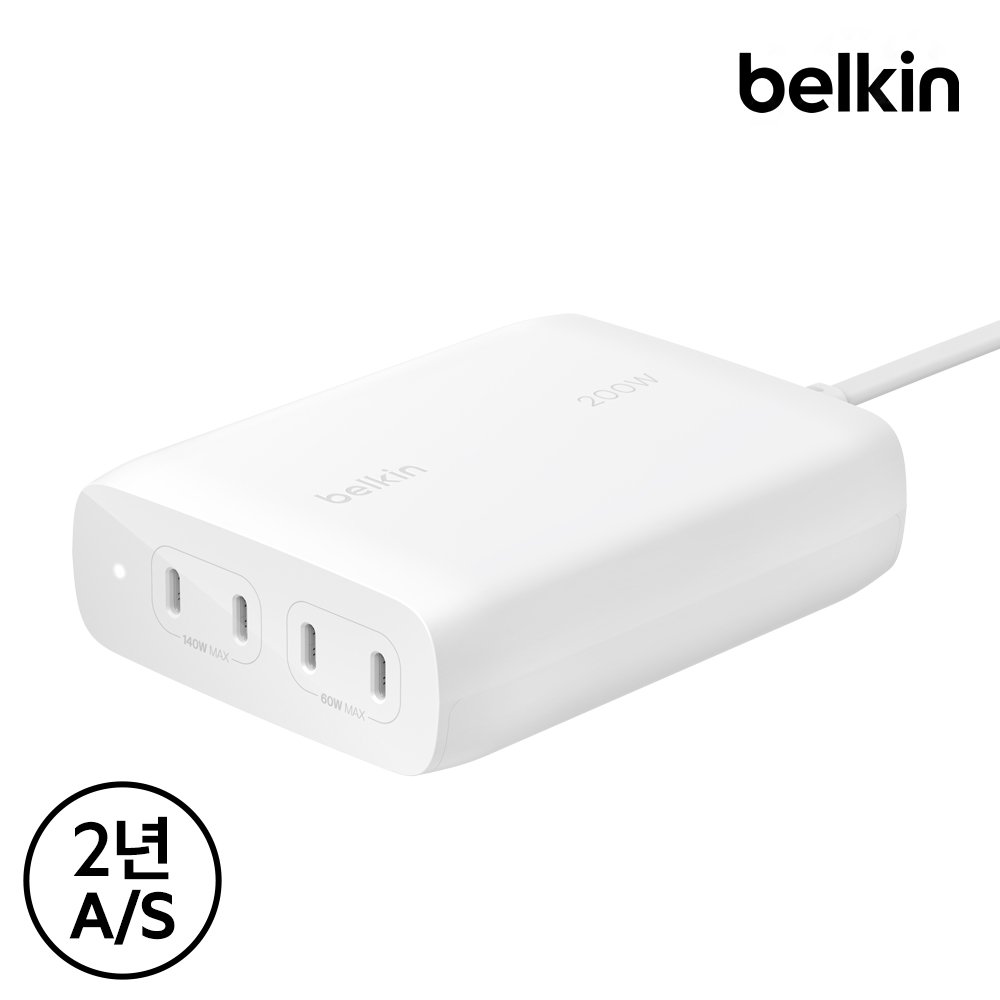벨킨 200W C타입 4포트 GaN PD 3.1 PPS 고속 충전기 WCH015kr 갤럭시 S26 S25 아이폰17 16 14 13 맥북 에어 M4 아이패드 노트북 충전 상세 이미지 1