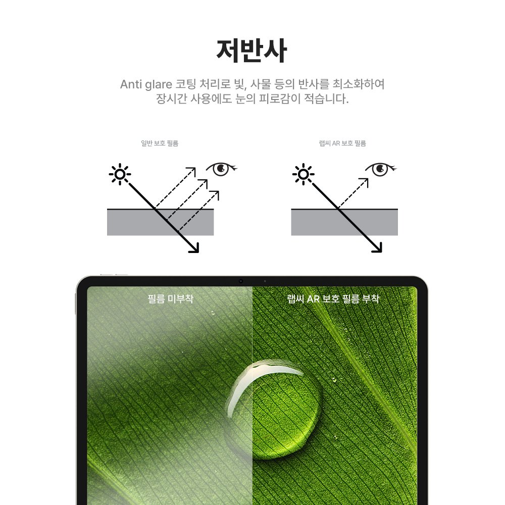 랩씨 리얼 AR 필름 저반사 초고화질 액정보호필름 아이패드 프로 28.2cm(11인치) M4 5세대, 1매입 상세 이미지 1