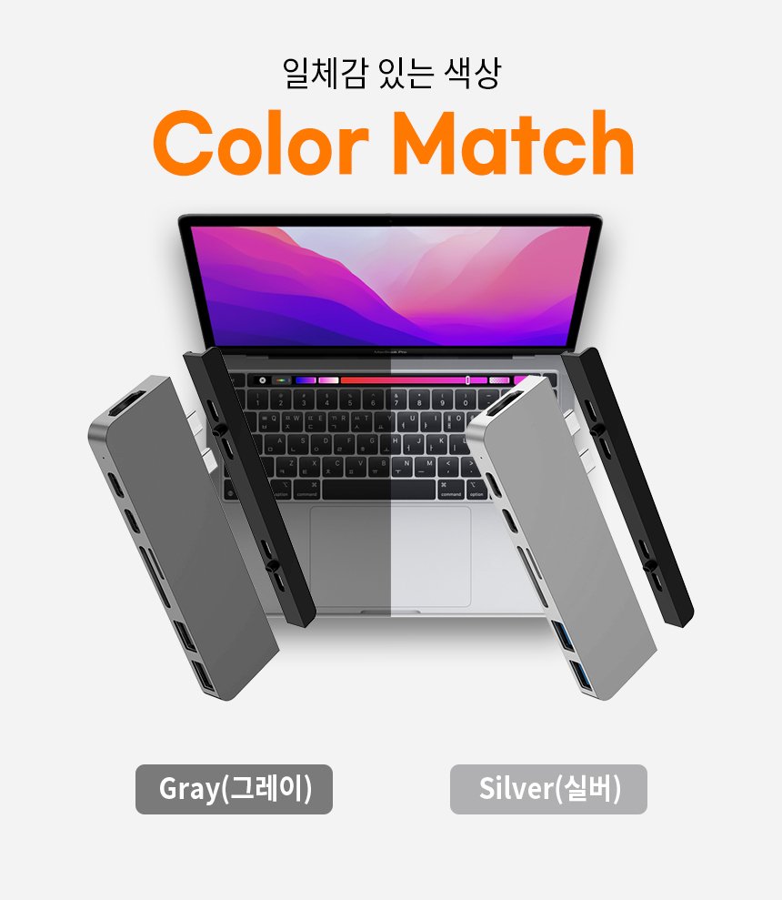 노트북 PC 듀얼모니터 맥북 C타입 7포트 hdmi 확장 허브+연장케이블 상세 이미지 1